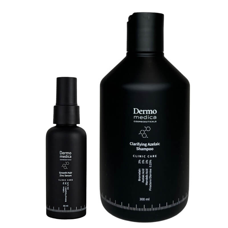 Dermomedica Clarifying Azelaic Shampoo + Growth Hair Zinc Serum ZESTAW Szampon oczyszczający z kwasem azelainowym, migdałowym i piroktolaminą 300 ml + Serum na włosy z kompleksem peptydowo-miedziowym, pochod