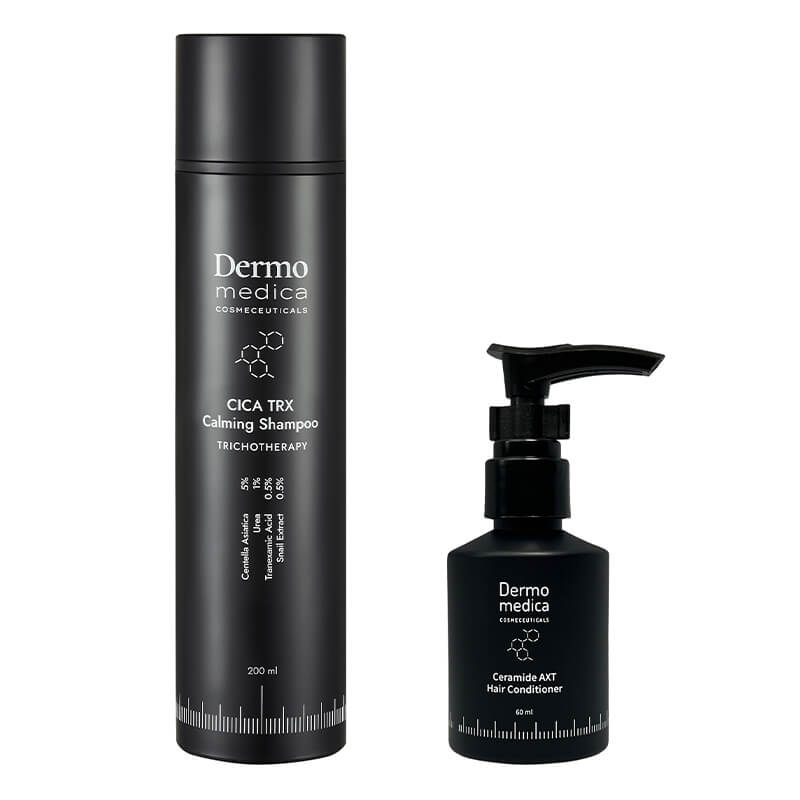 Dermomedica Comfort and Repair Set ZESTAW Łagodzący szampon dla wrażliwej skóry głowy skłonnej do stanów zapalnych i podrażnień 200 ml + Ceramidowa odżywka z astaksantyną