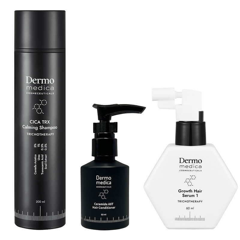 Dermomedica Complete Hair Renewal ZESTAW Łagodzący szampon dla wrażliwej skóry głowy skłonnej do stanów zapalnych i podrażnień 200 ml + Ceramidowa odżywka z astaksantyną