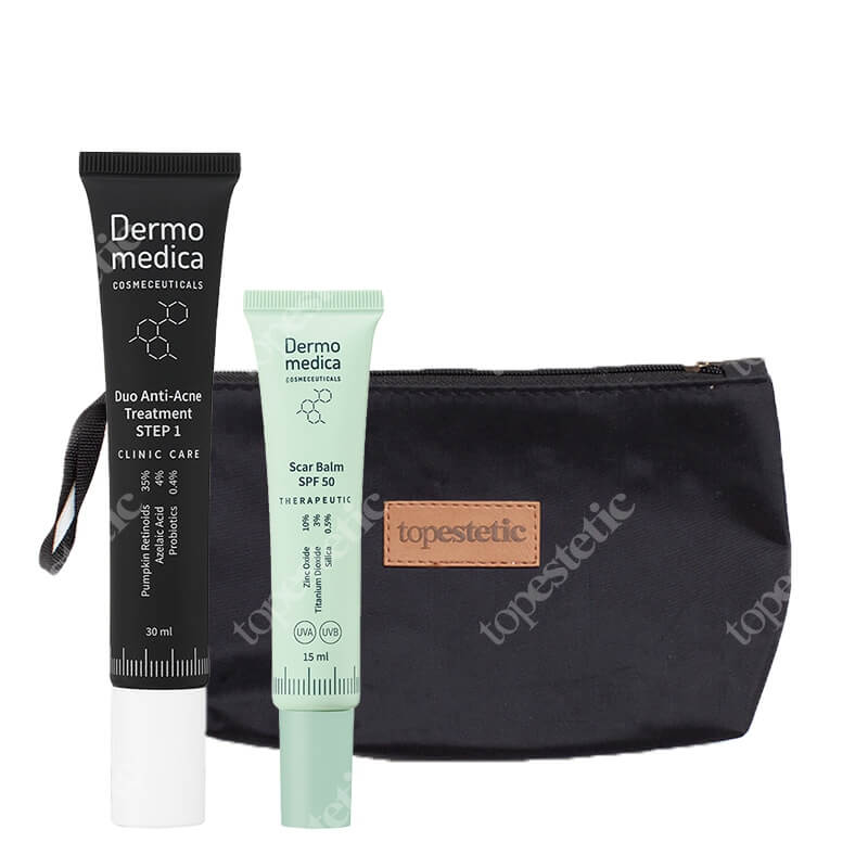 Dermomedica Duo Anti - Acne Treatment STEP 1 + Scar Balm SPF 50 ZESTAW Maska kwasowo-retinoidowa 30 ml + Balsam gojący z filtrem 15 ml + Kosmetyczka Topestetic