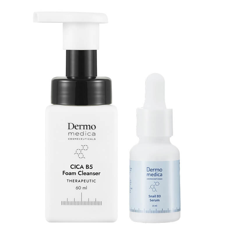 Dermomedica Gentle Start ZESTAW Regeneracyjna pianka do mycia twarzy 60 ml + Serum z ekstraktem ze śluzu ślimaka, witaminą B3 (niacynamidem) i beta-glukanem 15 ml
