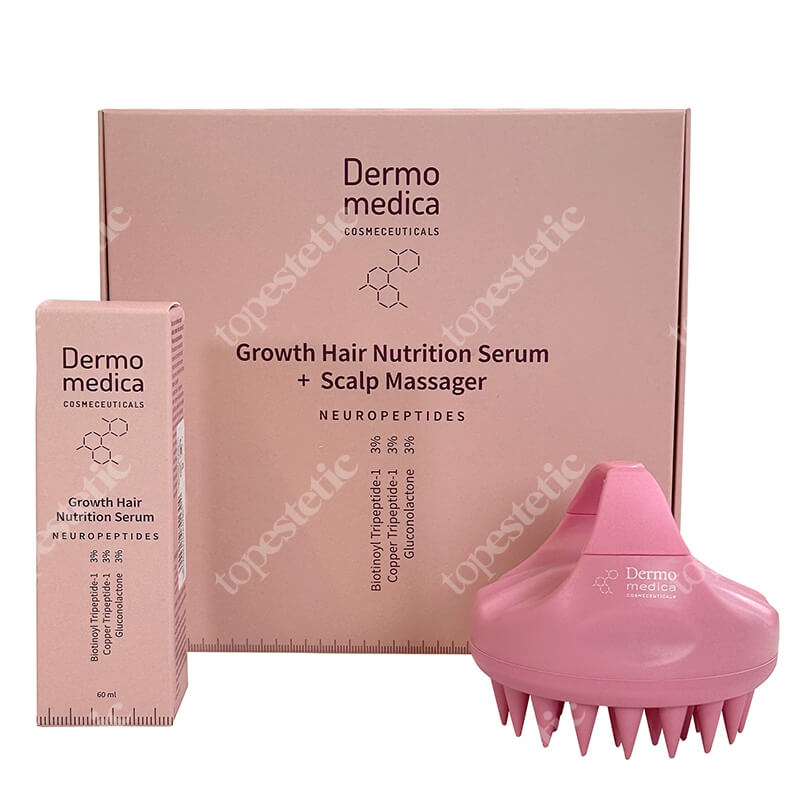 Dermomedica Growth Hair Nutrition Serum + Scalp Massager ZESTAW Serum do skóry głowy z kompleksem peptydowo-miedziowym, pochodną biotyny i glukonolaktonem 60 ml + Masażer do skóry głowy 1 szt