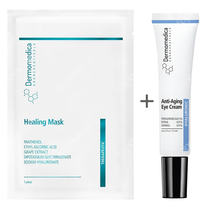 Dermomedica Healing Mask + Anti Aging Eye Cream ZESTAW Nanocelulozowa maska terapeutyczna o działaniu gojącym i przeciwstarzeniowym 1 szt. + Przeciwstarzeniowy krem wokół oczu 15 ml