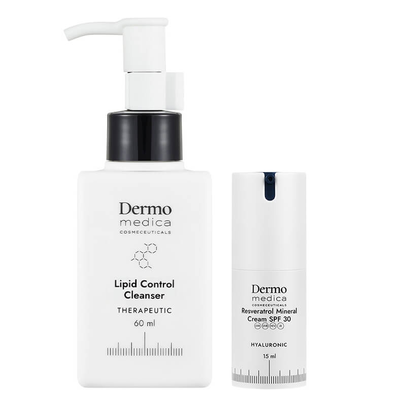 Dermomedica Resveratrol Mineral Cream SPF 30 + Lipid Control Cleanser ZESTAW Przeciwstarzeniowy krem z resweratrolem i filtrem 15 ml + Olejek myjący 60 ml