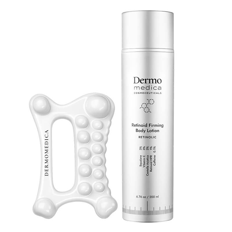 Dermomedica Retinoid Firming Body Lotion + Dermo Sculpt Gua Sha ZESTAW Ekskluzywny lotion liftingujący dla intensywnego ujędrnienia skóry 200 ml + Ceramiczny masażer do twarzy i ciała 1 szt