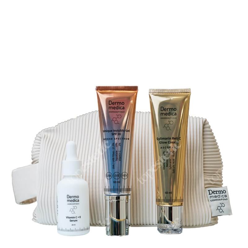 Dermomedica Timeless Radiance Trio ZESTAW Luksusowy krem z witaminą C, sylimaryną, retinolem 60 ml + Serum z witaminą C 30 ml + Żelowe serum 60 ml
