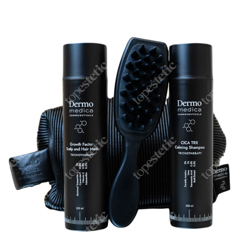 Dermomedica Ultimate Hair Health Set ZESTAW Łagodzący szampon dla wrażliwej skóry głowy 200 ml + Maska dla skóry głowy z problemem podrażnień 200 ml + Masażer 1 szt