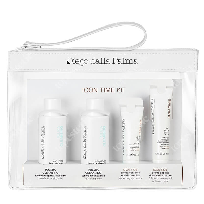 Diego dalla Palma Icon Time Travel Size ZESTAW Mleczko micelarne 50 ml + Tonik rewitalizujący 50 ml + Krem korygujący okolice oczu 5 ml + Krem zagęszczający ze złotem 15 ml