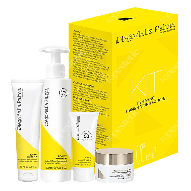 Diego dalla Palma Renewing And Brightening Routine ZESTAW Zmywacz 150 ml + Tonik 200 ml + Krem ochronny na dzień 50 ml + Maska na przebarwienia 40 ml