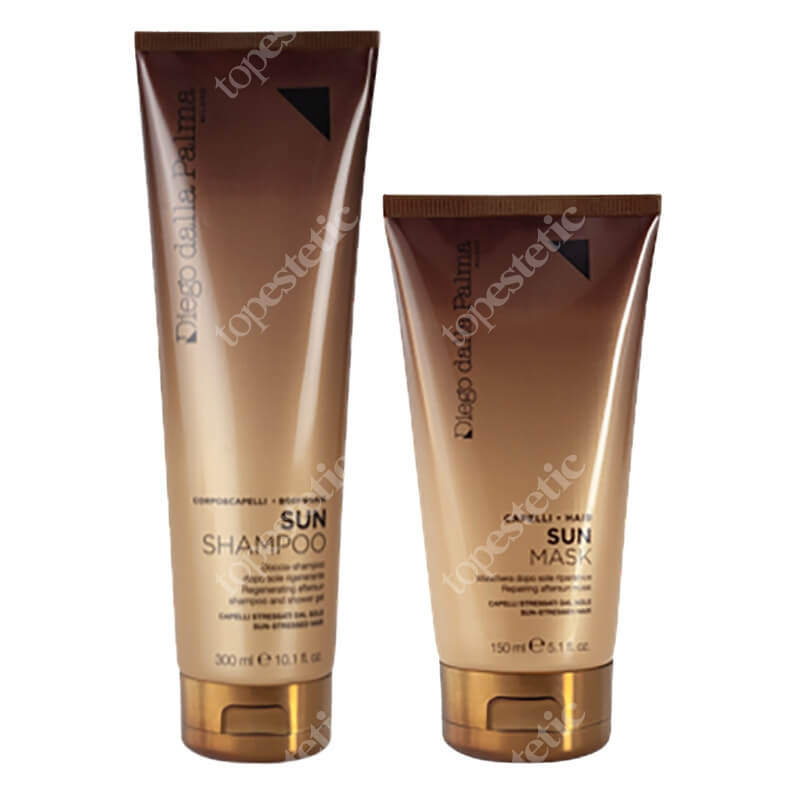 Diego dalla Palma Reparing Aftersun Mask Hair + Regenerating Aftersun Shampoo And Shower Gel ZESTAW Odbudowująca maska do włosów 150 ml + Regenerujący szampon do włosów i żel pod prysznic 300 ml