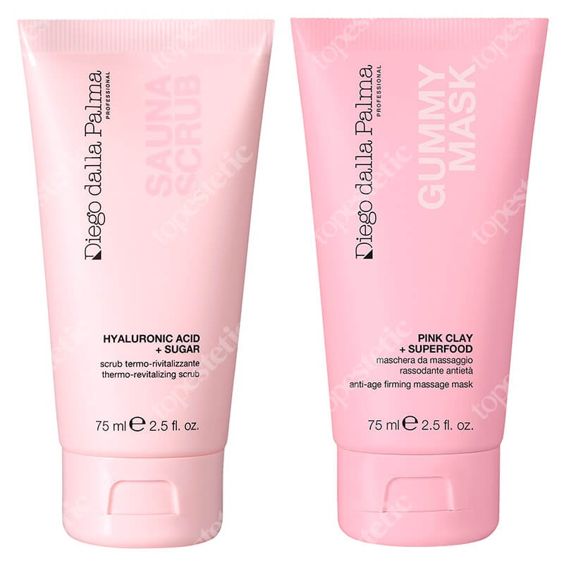 Diego dalla Palma Super Scrubs + Anti - Age Firming Massage Mask ZESTAW Scrub termo-rewitalizujący dla skóry dojrzałej - kwas hialuronowy + cukier 75 ml + Maska ujędrniająca z różową glinką 75 ml