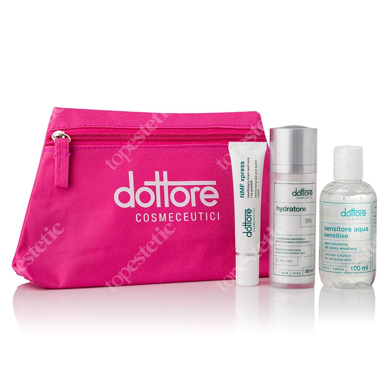 Dottore Beauty Set - Hydratore + NMF Xpress Eyes + Sensitore Aqua Zestaw nawilżający z kosmetyczką 30 ml + 15 ml + 100 ml