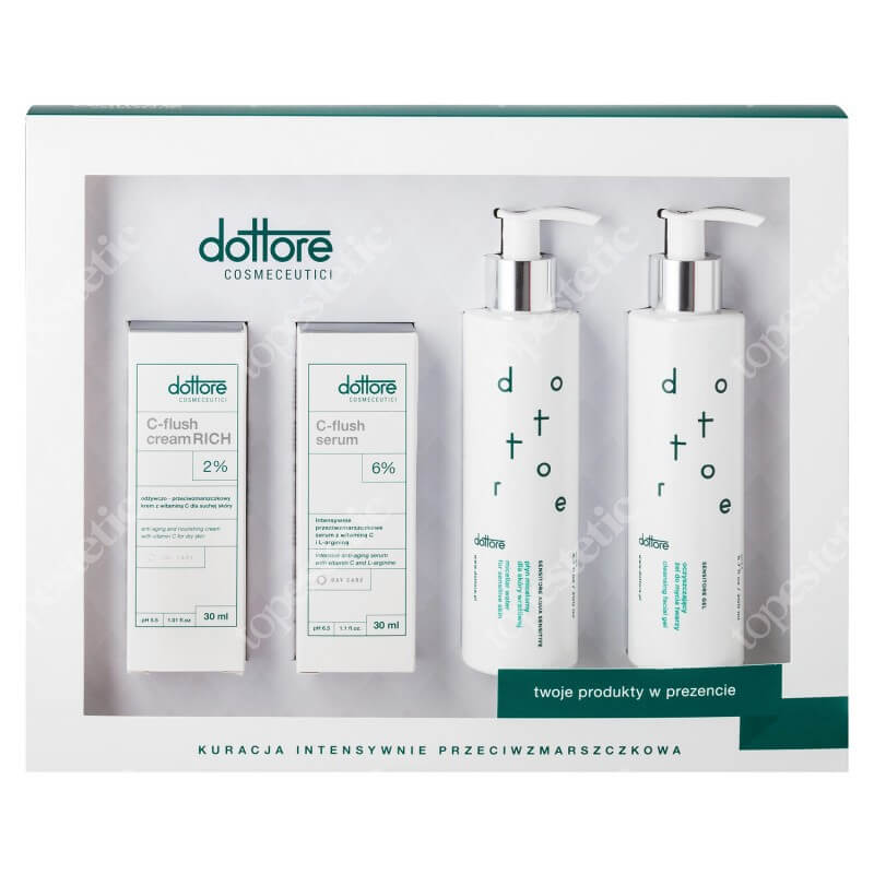 Dottore Kuracja Intensywnie Przeciwzmarszczkowa Wersja Świąteczna Żel do mycia twarzy 200 ml + Płyn micelarny 200 ml + Serum z wit. C 30 ml + Krem z wit. C 30 ml
