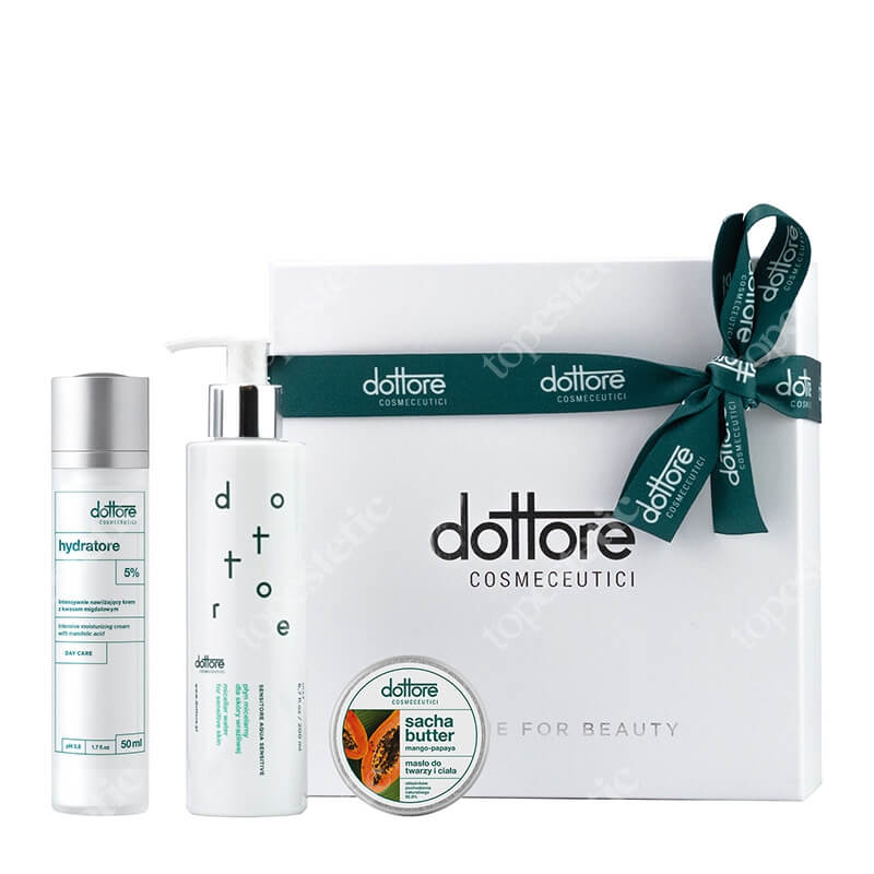 Dottore Normalizacja - Wersja Prezentowa ZESTAW Masło do twarzy i ciała 50 ml + Płyn micelarny dla skóry wrażliwej 200 ml + Intensywnie nawilżający krem z 5 % kwasem migdałowym 50
