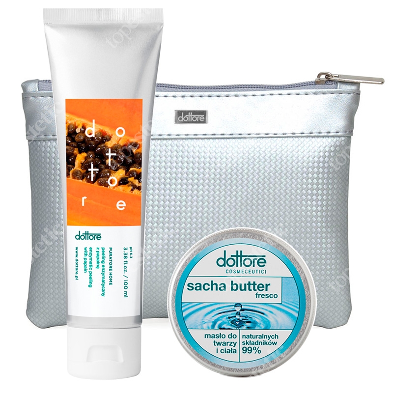 Dottore Summer Set Fresco ZESTAW Peeling enzymatyczny z papainą 100 ml + Masło do twarzy i ciała 50 ml + Kosmetyczka