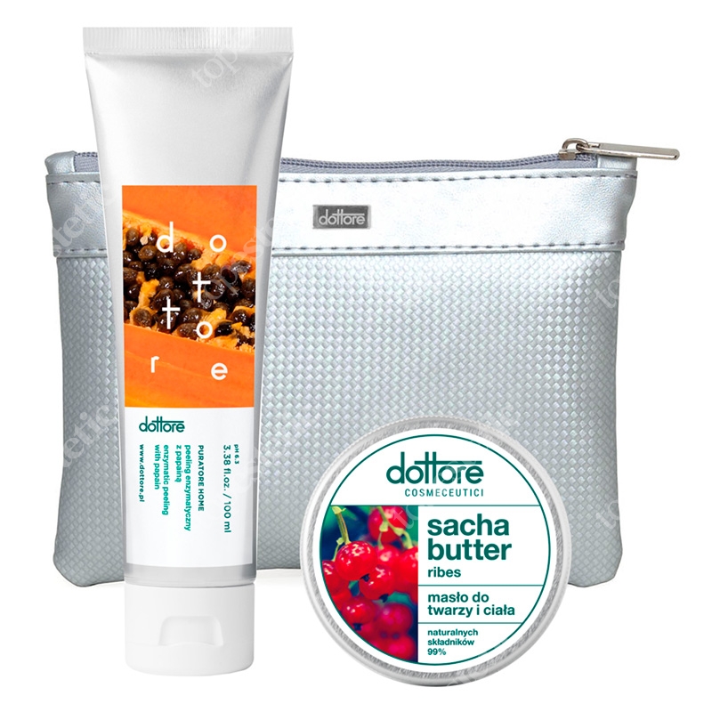 Dottore Summer Set Ribes ZESTAW Peeling enzymatyczny z papainą 100 ml + Masło do twarzy i ciała 50 ml + Kosmetyczka