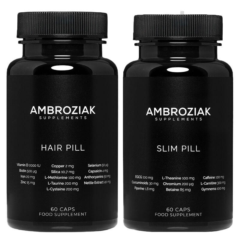 Dr Ambroziak Hair + Slim ZESTAW Suplement diety wzmacniający włosy 60 kaps + Suplement diety wspomagający odchudzanie 60 kaps