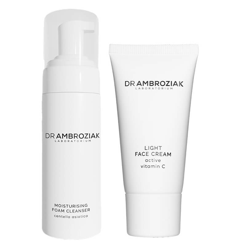 Dr Ambroziak Moisturizing Set ZESTAW Pianka myjąca do twarzy 150 ml + Krem nawilżający na dzień - wersja travel 20 ml
