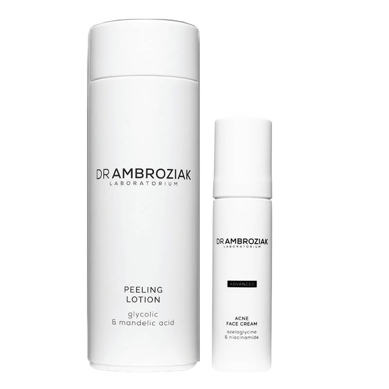 Dr Ambroziak Peeling Lotion + Acne Face Cream ZESTAW Łagodzący peeling do twarzy 175 ml + Krem pielęgnacyjny do cery problematycznej 50 ml
