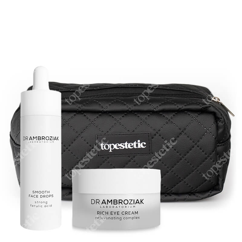 Dr Ambroziak Smooth Face Drops + Rich Eye Cream ZESTAW Serum wygładzające 30 ml + Odżywczy krem pod oczy 15 ml + Kosmetyczka 1 szt