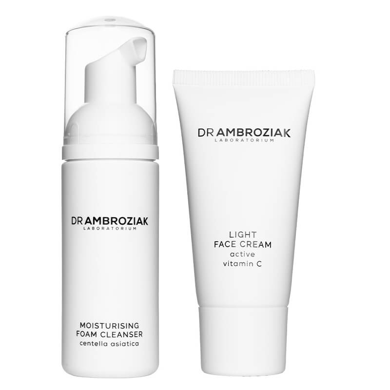 Dr Ambroziak Travel Team ZESTAW Pianka myjąca 50 ml + Krem nawilżający na dzień 20 ml