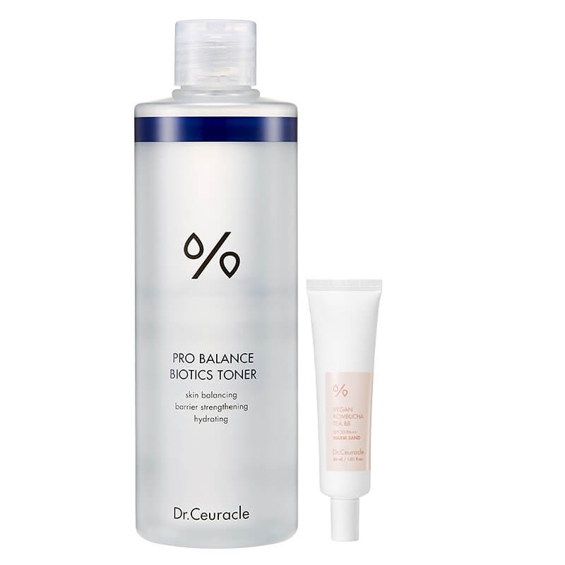 Dr Ceuracle Biotics Toner + Vegan Kombucha Tea BB SPF 30/PA++ ZESTAW Tonik 300 ml + Krem BB (kolor Warm Sand) 30 ml