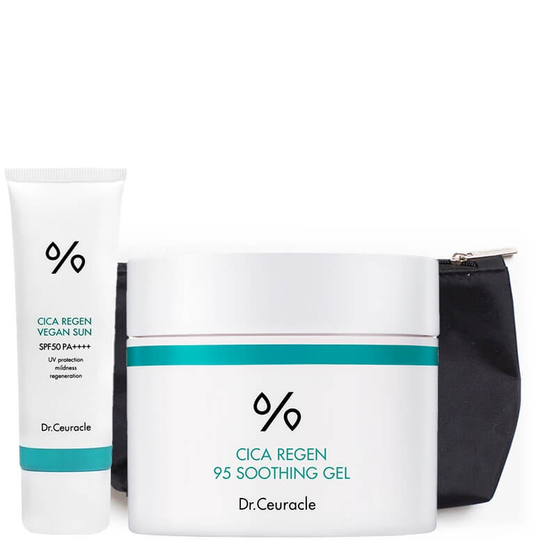 Dr Ceuracle Cica Regen Calm and Protect ZESTAW Krem przeciwsłoneczny 50 ml + Kojący żel 110 g + Kosmetyczka 1 szt