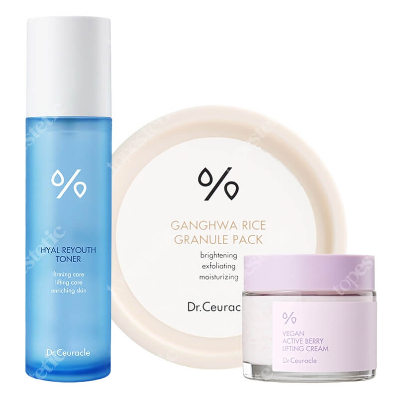 Dr Ceuracle Hyal Reyouth Toner + Ganghwa Rice Granule Pack + Active Berry Lifting Cream ZESTAW Tonik 120 ml + Maska rozjaśniająco - przeciwstarzeniowa 115 g + Krem ujędrniający 75 g