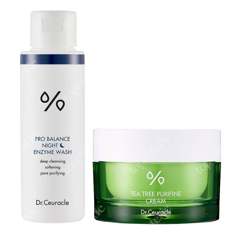 Dr Ceuracle Night Enzyme Wash + Tea Tree Purifine Cream ZESTAW Proszek do wieczornego mycia twarzy 50 g + Krem z olejkiem z drzewa herbacianego 50 g