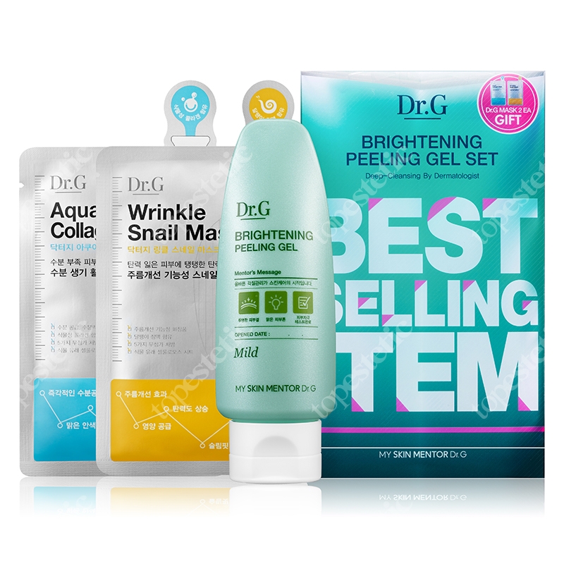 Dr G Brightening Peeling Gel + Mask Aqua Collagen + Mask Wrinkle Snail ZESTAW peeling 120 ml + 2 maski w płachcie