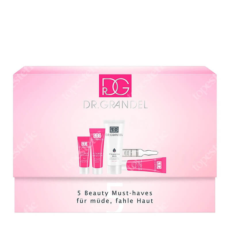 Dr Grandel Beauty Must-Have Vitamin ZESTAW Mleczko do demakijażu 20 ml + Kuracja z kwasami 1x3 ml + Krem na okolice oczu 5 ml + Krem 2x 10 ml