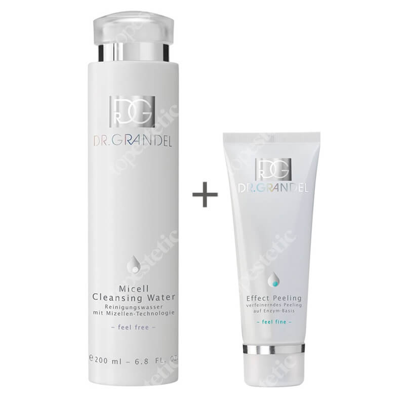Dr Grandel Micell Cleansing Water + Effect Peeling ZESTAW Woda micelarna do demakijażu 200 ml + Peeling głęboko oczyszczający, 2w1 (enzymatyczno-mechaniczny) 75 ml