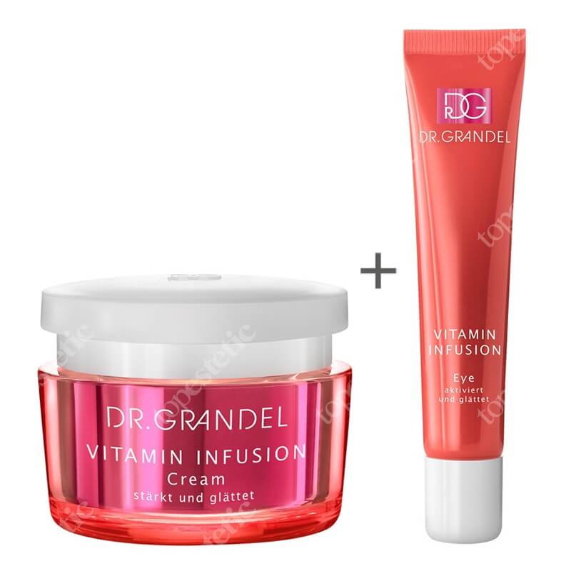 Dr Grandel Vitamin Infusion Eye + Vitamin Infusion Cream ZESTAW Infuzyjny żel przeciwobrzękowy na okolice oczu z retinolem i tauryną 20 ml + Infuzyjny krem witaminowy dla skóry suchej 50 ml