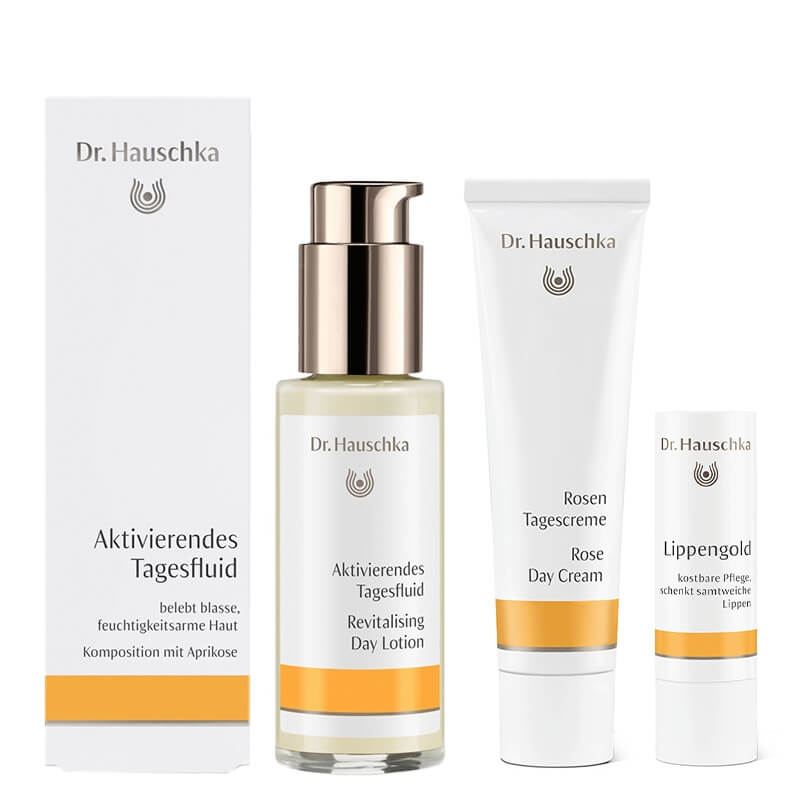 Dr Hauschka Beauty Kit ZESTAW Sztyft pielęgnacyjny do ust 4,9 g + Krem z róży na dzień 30 ml + Emulsja rewitalizująca 50 ml