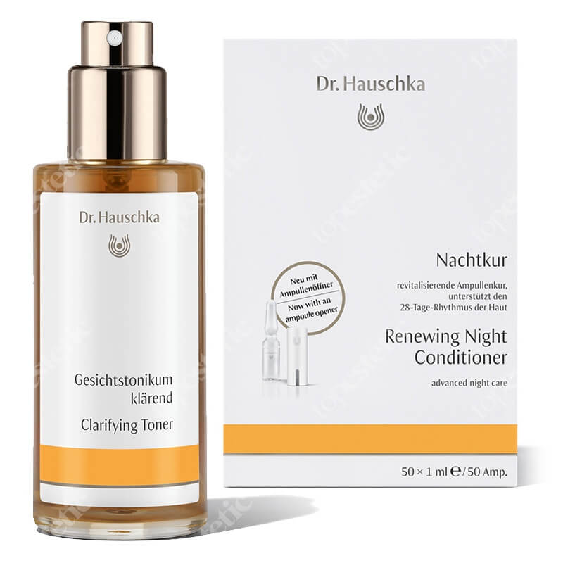 Dr Hauschka Clarifying Toner + Renewing Night Conditioner ZESTAW Tonik regulujący 100 ml + Kuracja w ampułkach 50x1 ml