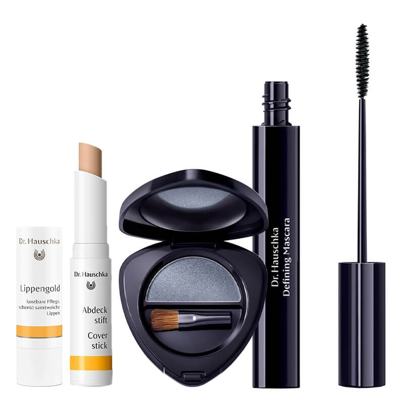 Dr Hauschka Coverstick + Defining Mascara + Eyeshadow + Lip Care Stick ZESTAW Sztyft korygujący 1,9 g + Wydłużający tusz do rzęs 6 ml + Cienie pojedyncze 1,4 g + Sztyft do ust 4,9 g