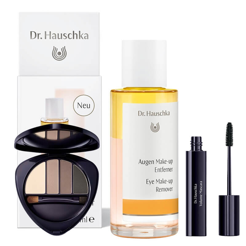 Dr Hauschka Eye Make Up ZESTAW Paleta cieni (kolor 01 Stone) 5,3 g + Tusz do rzęs (kolor 01 Black) 8 ml + Dwufazowy płyn do demakijażu oczu 75 ml