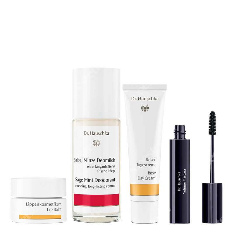 Dr Hauschka Fresh Start ZESTAW Dezodorant 50 ml + Krem 30 ml + Balsam do ust 4,5 ml + Pogrubiający tusz do rzęs (kolor 01 Black) 8 ml