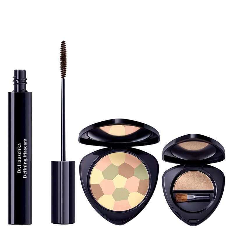 Dr Hauschka Make Up Set ZESTAW Cienie (kolor 08 Golden Topaz) 1,4 g + Puder korygujący (kolor 00 Translucent) 8 g + Tusz do rzęs (kolor Brown) 6 ml