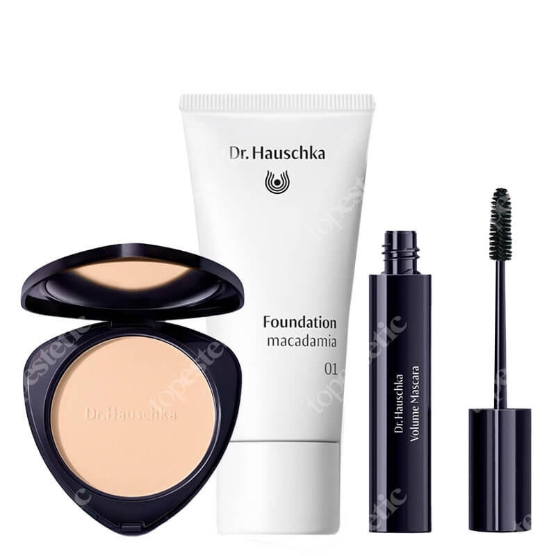 Dr Hauschka Make Up Set ZESTAW Podkład (kolor 01 Macadamia) 30 ml + Puder transparentny 8g + Tusz do rzęs (kolor 01 Black) 8 ml