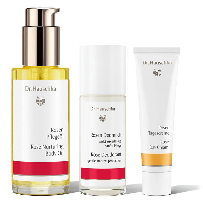 Dr Hauschka Rose Set ZESTAW Olejek do ciała z róży 75 ml + Krem z róży na dzień 30 ml + Dezodorant z róży 50 ml
