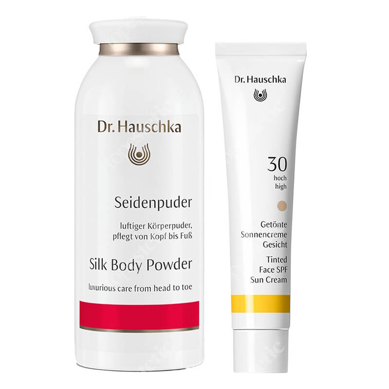 Dr Hauschka Tinted Face Sun Cream SPF 30 + Silk Body Powder ZESTAW Krem tonujący do twarzy 40 ml + Jedwabny puder do ciała 50 g