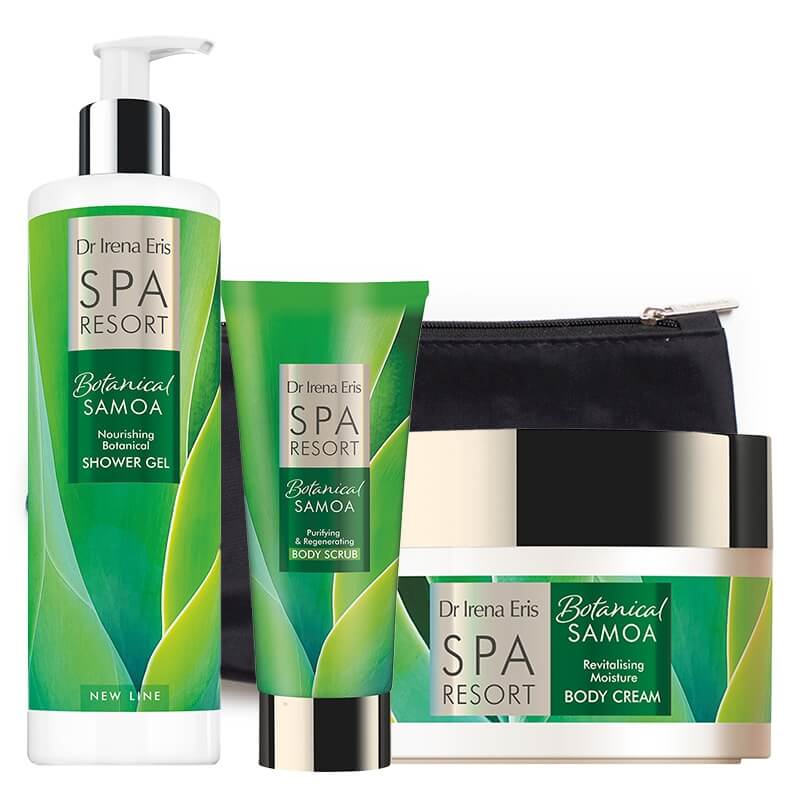 Dr Irena Eris Botanical Samoa Set ZESTAW Żel pod prysznic 400 ml + Peeling do ciała 200 g + Balsam do ciała 200 ml + Kosmetyczka 1 szt