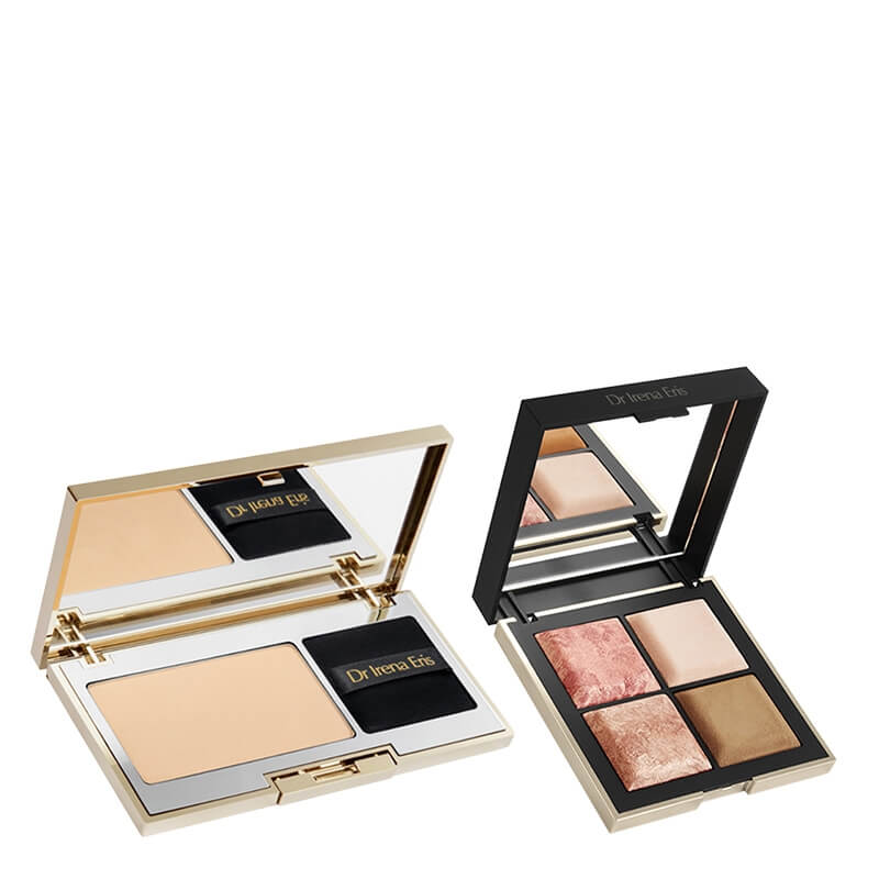 Dr Irena Eris Golden Hour Mineral Powder SPF 50 + Hybrid Face and Eye Palette ZESTAW Aksamity puder wodoodporny (kolor 110 Neutral) 6 g + Wielofunkcyjna paletka do makijażu twarzy, oczu, ust i ciała 4 x 5g