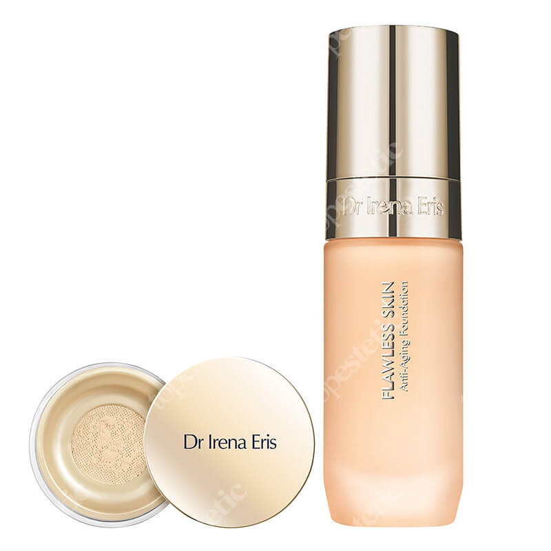 Dr Irena Eris Make-Up Fixer + Flawless Skin Anti-Aging Foundation ZESTAW Transparentny puder utrwalający makijaż 10 g + Podkład przeciwzmarszczkowy (kolor 020W Light Beige) 30 ml