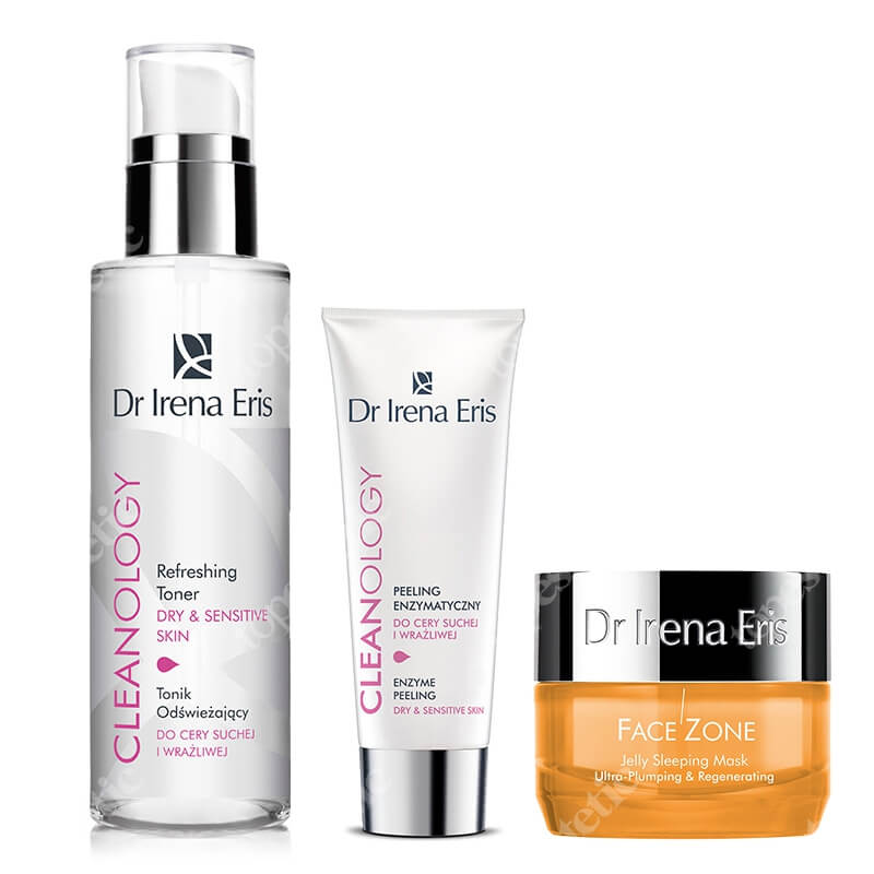 Dr Irena Eris Refreshing Toner + Enzyme Peeling + Jelly Sleeping Mask ZESTAW Tonik 200 ml + Peeling 75 ml + Żelowa maska 50 ml