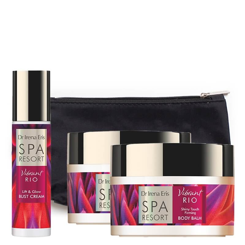 Dr Irena Eris Vibrant Rio Set ZESTAW Peeling do ciała 200 g + Krem do biustu 100 ml + Balsam do ciała 200 ml + Kosmetyczka 1 szt
