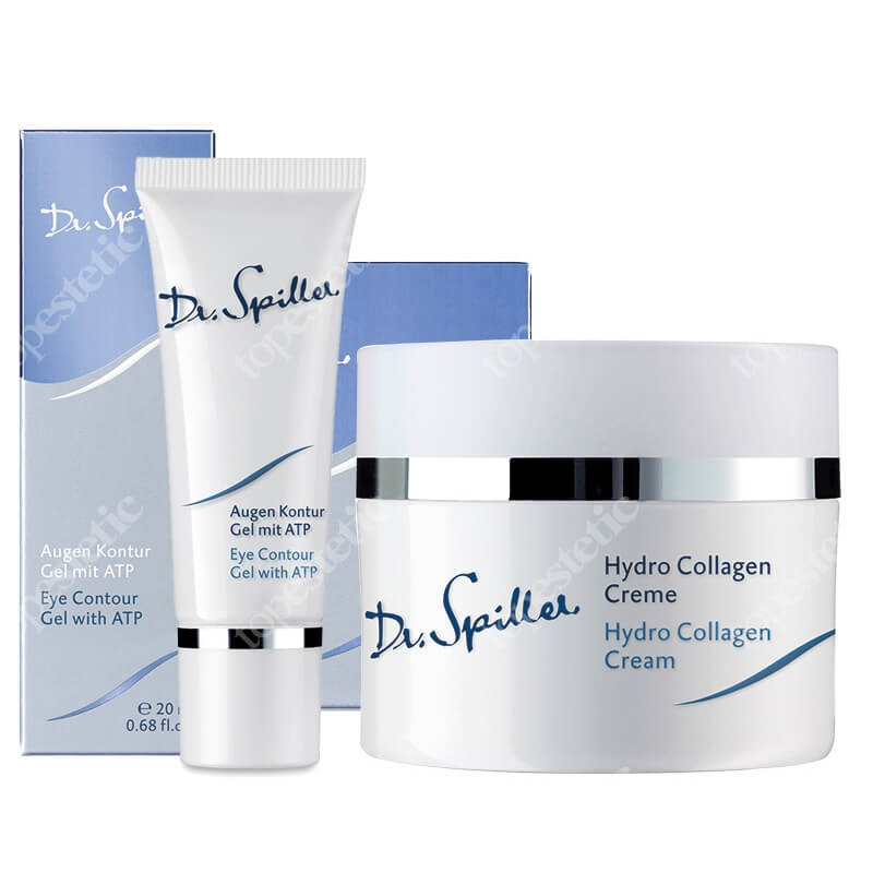 Dr Spiller Hydro Collagen Cream + Eye Contour Gel With ATP ZESTAW Nawilżający krem z hydrolizowanym kolagenem 50 ml + Żel redukujący cienie pod oczami z ATP, z olejkiem z róży damasceńskiej 20 ml