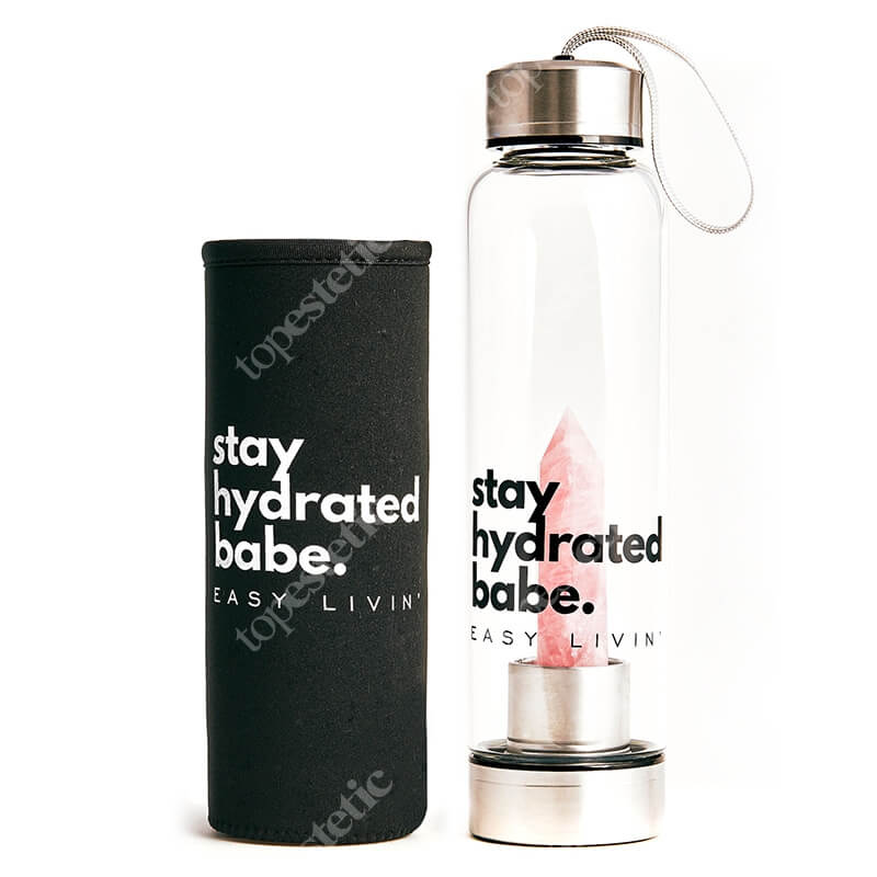 Easy Livin Butelka Szklana Z Różowym Kwarcem Łagodzi problemy z sercem, likwiduje ospałość i sprzyja płodności 1 szt