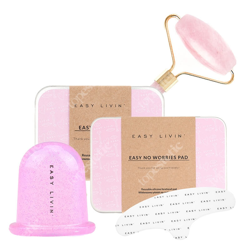 Easy Livin Face and Body Set ZESTAW Płatki pod oczy 2 szt + Płatek na czoło 1 szt + Roller do twarzy 1 szt + Bańka do ciała 1 szt